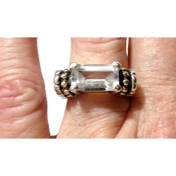Sold LAGOS CAVIAR SIGNED 18K YELLOW GOLD & Sterling Silver WHITE TOPAZ SZ 7 RING - Picture 5 of 8